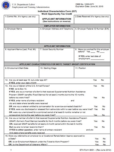 work opportunity tax credit questionnaire on job application